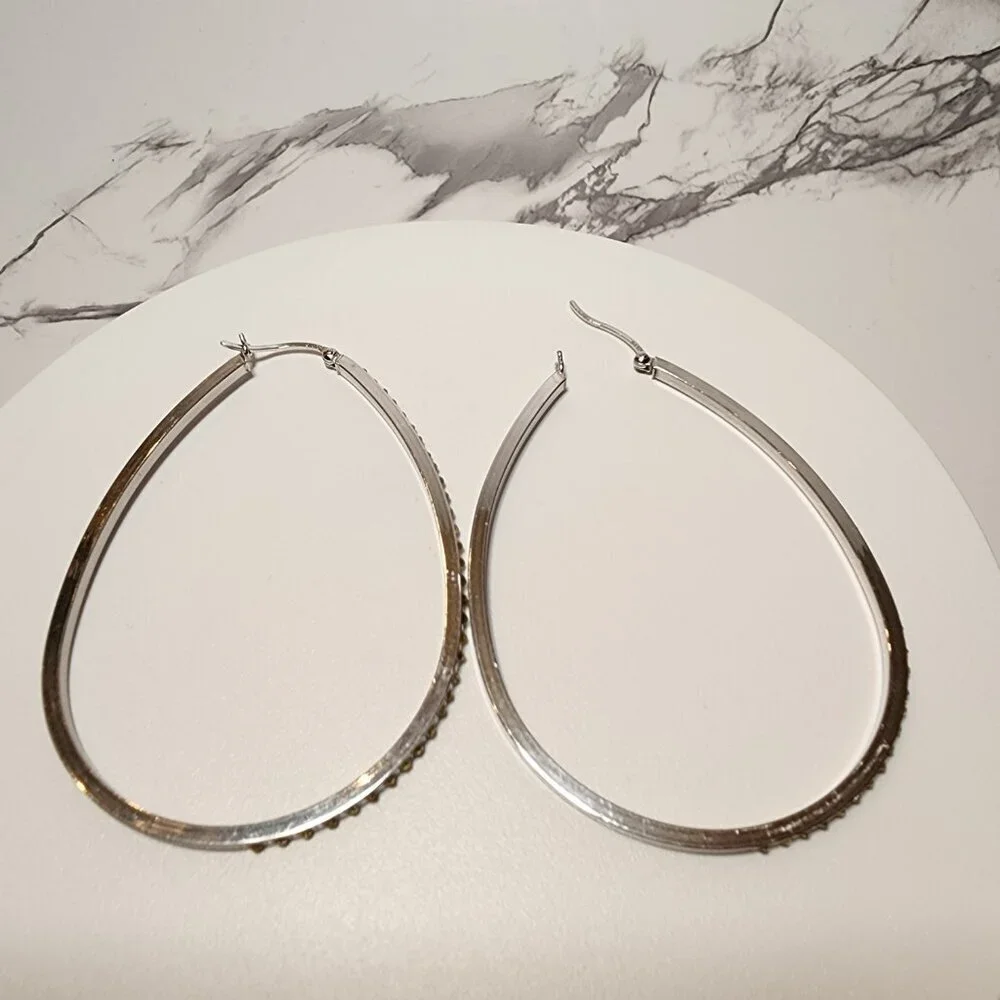 925 Silver Large Hoop Earrings Champagne Colored Stones